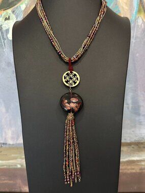 Coldwater Creek Art glass Bead Multi Strand Tassel Long Necklace